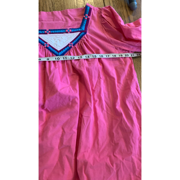 VTG 60 70 Maxi Dress Embellishments Pink Mumu House Dress Aztec Southwest Cotton - Picture 17 of 17